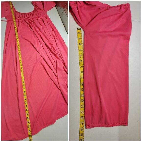 Vintage Nylon Empire Waist Tie Back Nightgown Pink Long Sleeves Women's Plus Sz - Picture 9 of 9